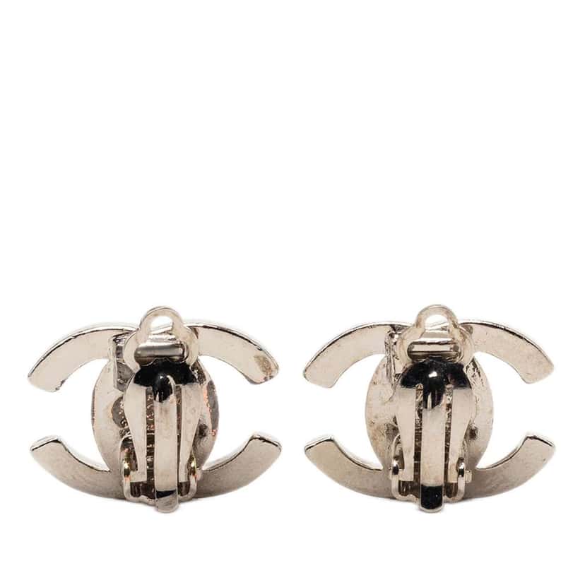 Chanel Silver Plated CC Turnlock Clip On Earrings Silver Metal Good condition - Back View