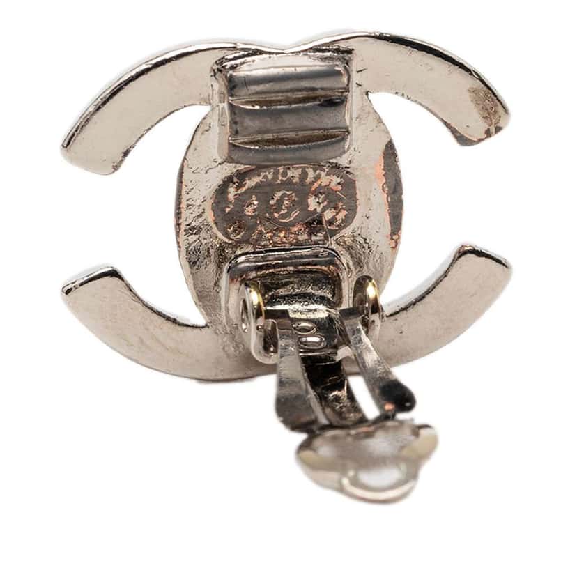 Chanel Silver Plated CC Turnlock Clip On Earrings Silver Metal Good condition - Inside View