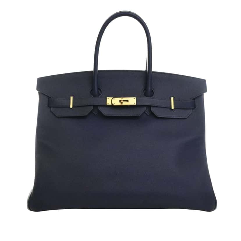 Hermès Epsom Birkin Retourne 35 Blue Leather Good condition - Front View