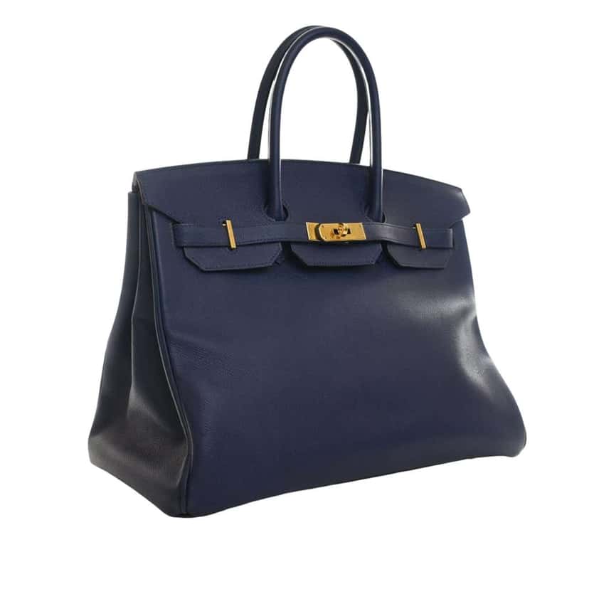 Hermès Epsom Birkin Retourne 35 Blue Leather Good condition - Back View