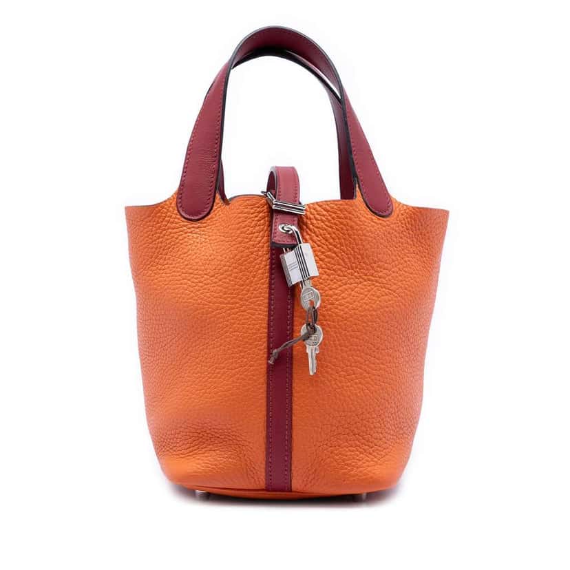 Hermès Bicolor Clemence and Swift Picotin Lock 18 Orange Leather Good condition - Front View
