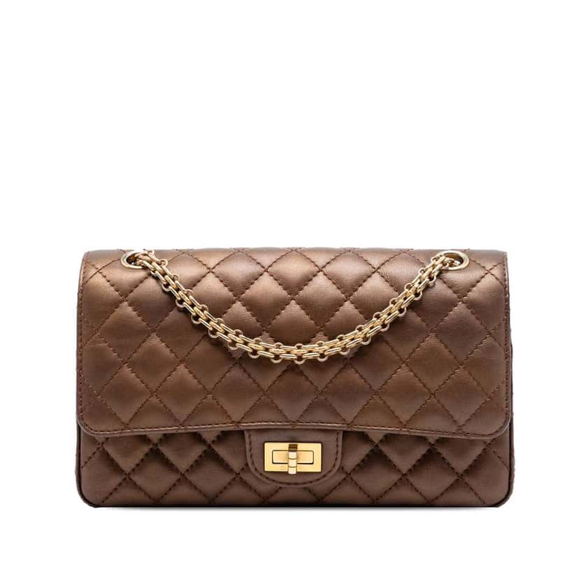 Chanel Quilted Metallic Calfskin Reissue 2.55 Double Flap 225 Brown Leather Good condition - Front View