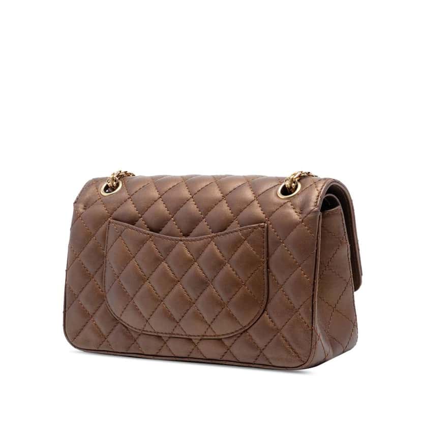 Chanel Quilted Metallic Calfskin Reissue 2.55 Double Flap 225 Brown Leather Good condition - Back View