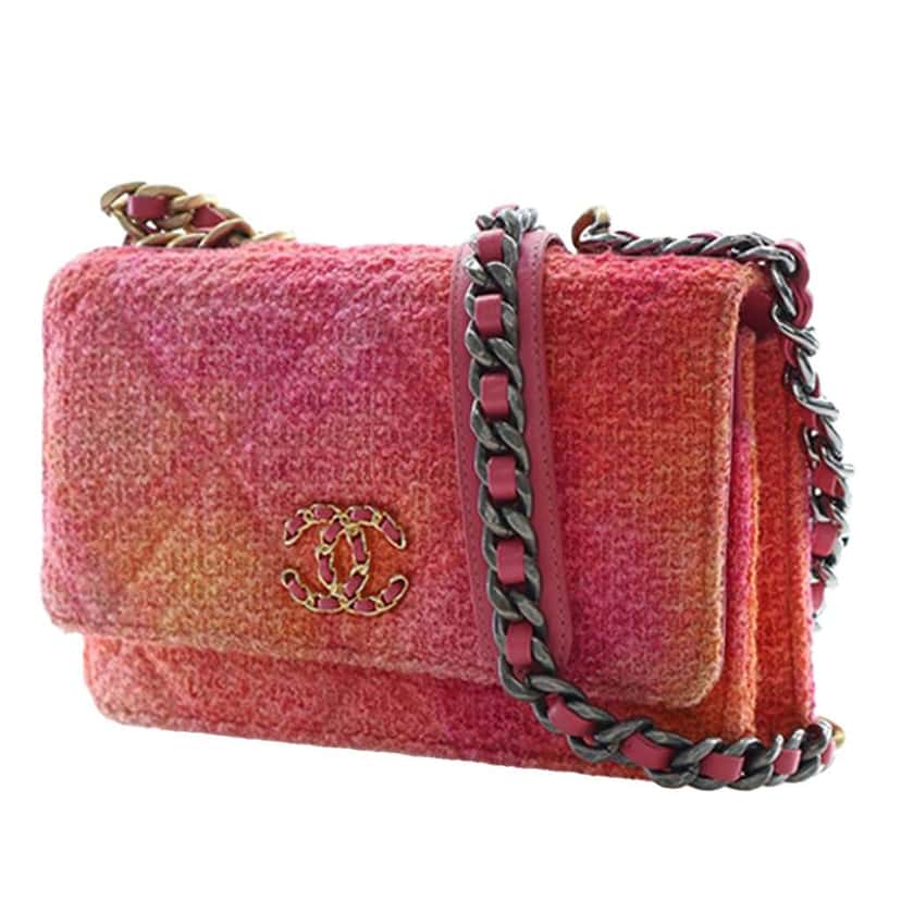 Chanel Tweed Ombre 19 Wallet On Chain Pink Tweed Good condition - Back View