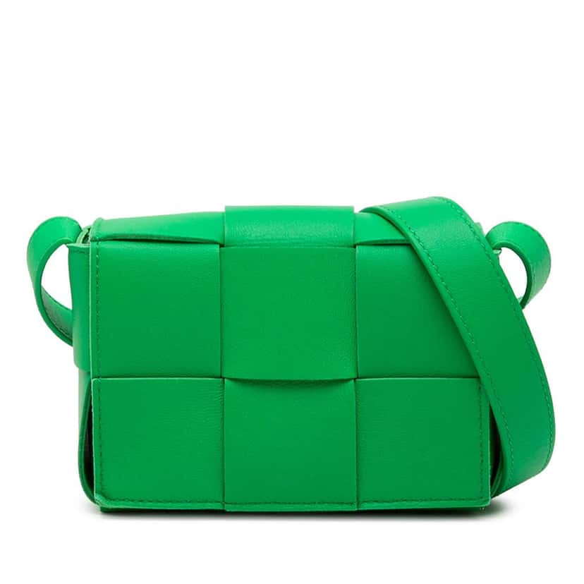Bottega Veneta Candy Nappa Intrecciato Cassette Crossbody Green Leather Good condition - Front View