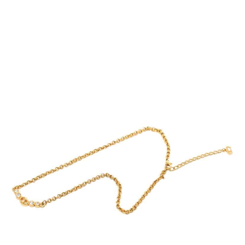 Dior Gold Plated Rhinestone CD Pendant Necklace Gold Metal Good condition - Front View