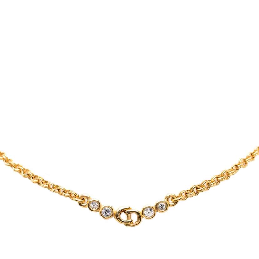 Dior Gold Plated Rhinestone CD Pendant Necklace Gold Metal Good condition - Back View