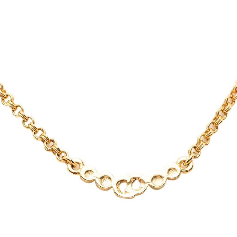 Dior Gold Plated Rhinestone CD Pendant Necklace Gold Metal Good condition - Inside View