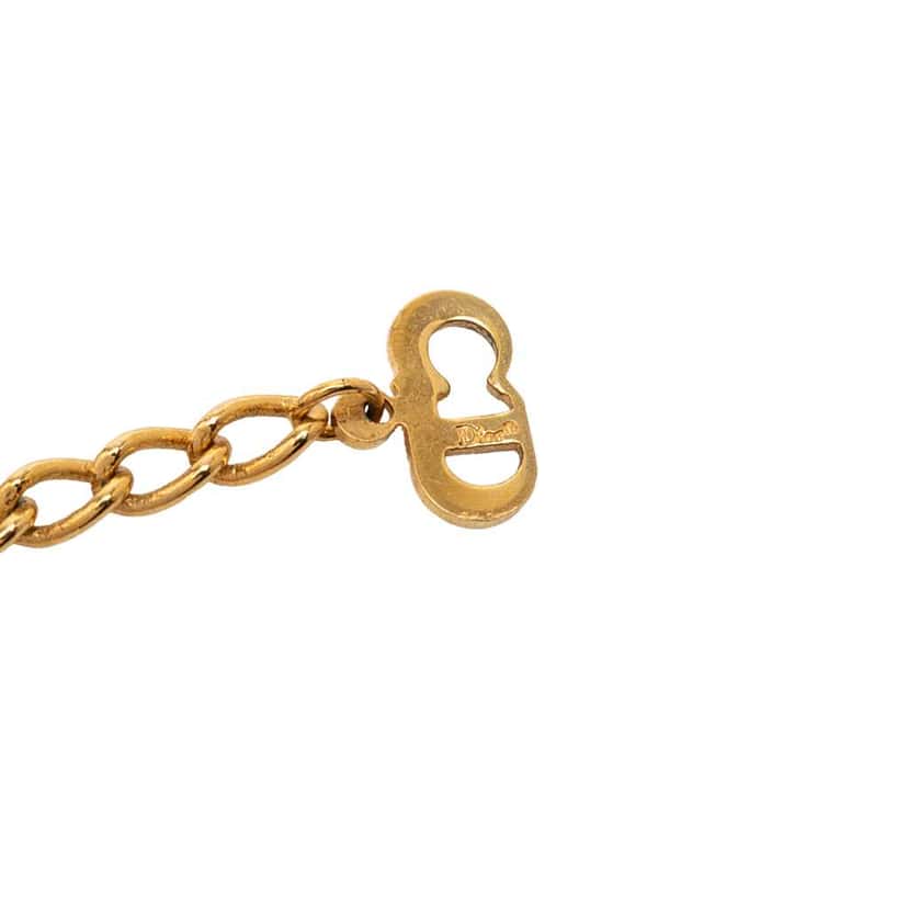 Dior Gold Plated Rhinestone CD Pendant Necklace Gold Metal Good condition - Box View