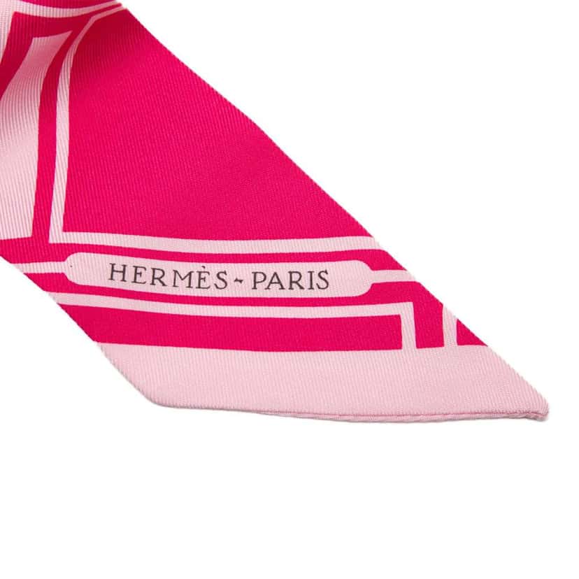 Hermès Les Coupes Tattoo Twilly Silk Scarf Pink Silk Good condition - Inside View