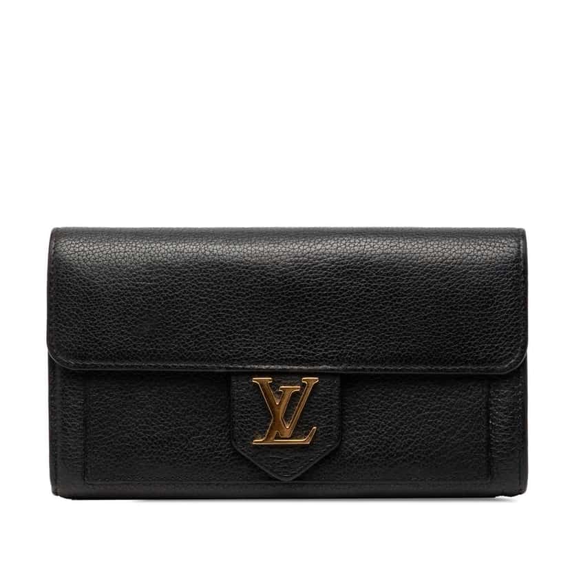 Louis Vuitton Leather LockMe Long Wallet Black Leather Good condition - Front View