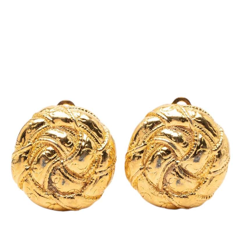 Chanel CC Gold Plated Round Clip On Earrings Gold Metal Good condition - Front View