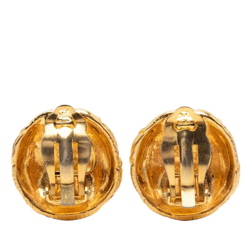 Chanel CC Gold Plated Round Clip On Earrings Gold Metal Good condition - Back View