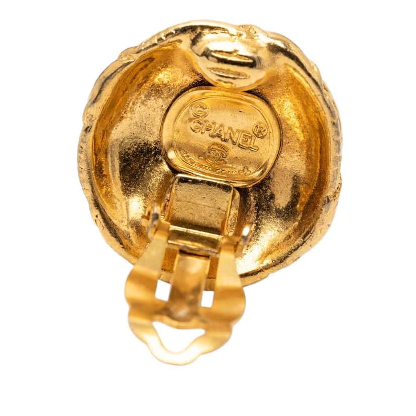 Chanel CC Gold Plated Round Clip On Earrings Gold Metal Good condition - Inside View