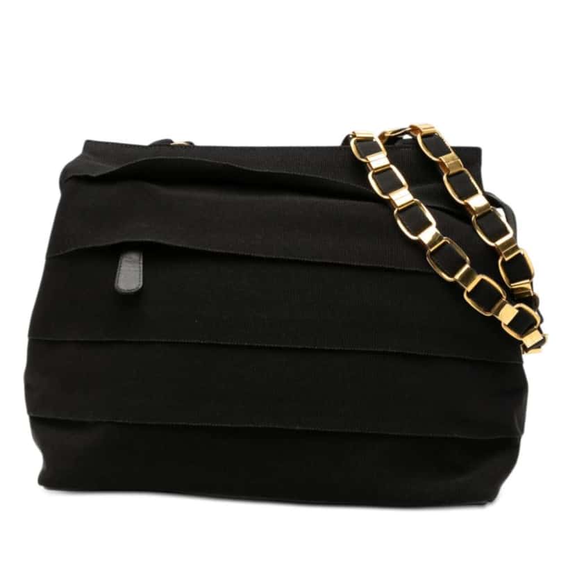 Salvatore Ferragamo Nylon Tiered Grosgrain Shoulder Bag Black Good condition - Front View