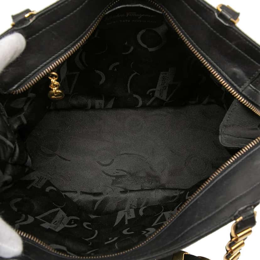 Salvatore Ferragamo Nylon Tiered Grosgrain Shoulder Bag Black Good condition - Model View