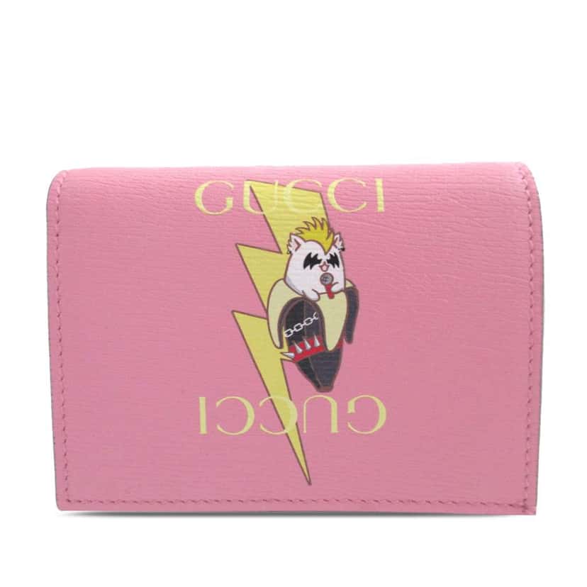 Gucci BNF Textured Dollar Calfskin Bananya Print Bifold Wallet. Pink Leather Very good condition - Front View