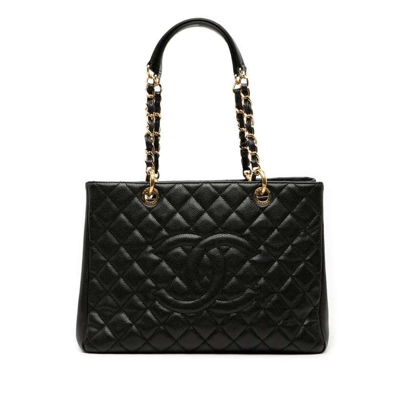 Chanel Caviar Grand Shopping Tote Black Leather Good condition - Front View