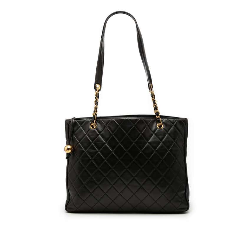 Chanel CC Quilted Lambskin Tote Black Leather Good condition - Front View