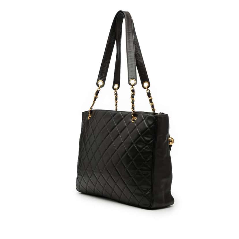 Chanel CC Quilted Lambskin Tote Black Leather Good condition - Back View