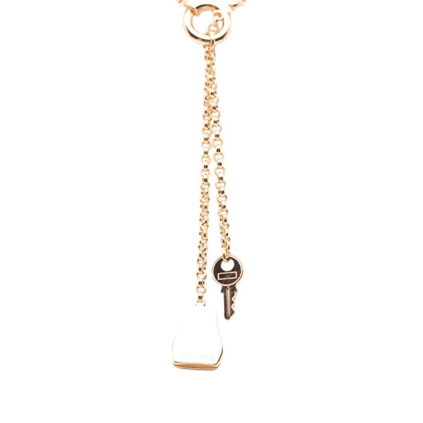 Hermès Small 18k Rose Gold Kelly Clochette Pendant Necklace Pink Rose Gold Good condition - Back View