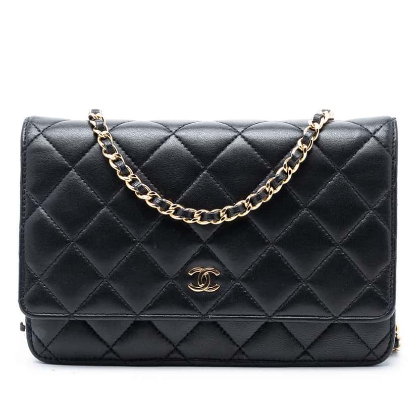 Chanel CC Quilted Lambskin Wallet On Chain Black Leather Good condition - Front View