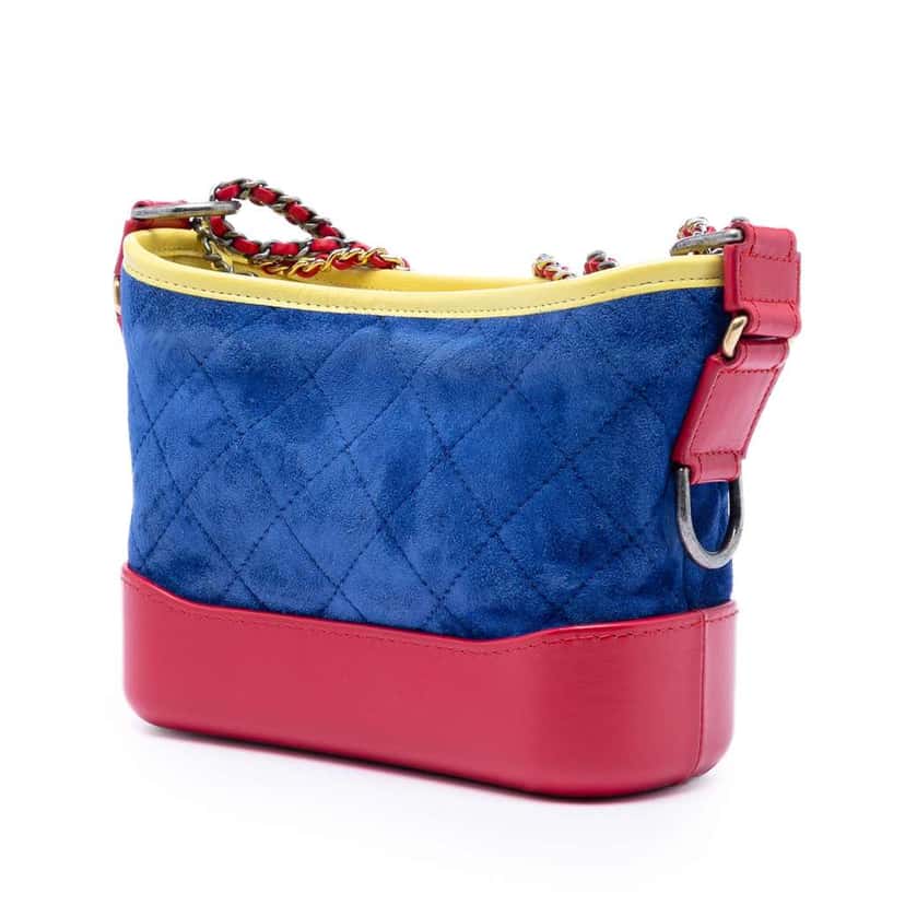 Chanel Small Tricolor Quilted Suede and Calfskin Gabrielle Hobo Blue Leather Good condition - Back View