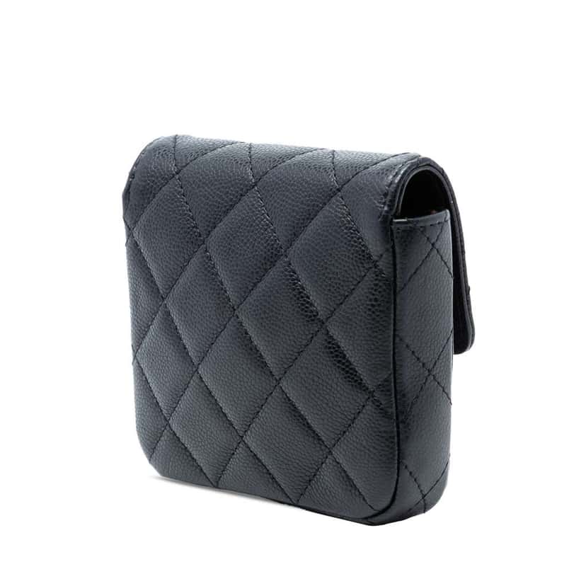 Chanel CC Quilted Caviar Flap Card Holder On Chain Black Leather Good condition - Back View