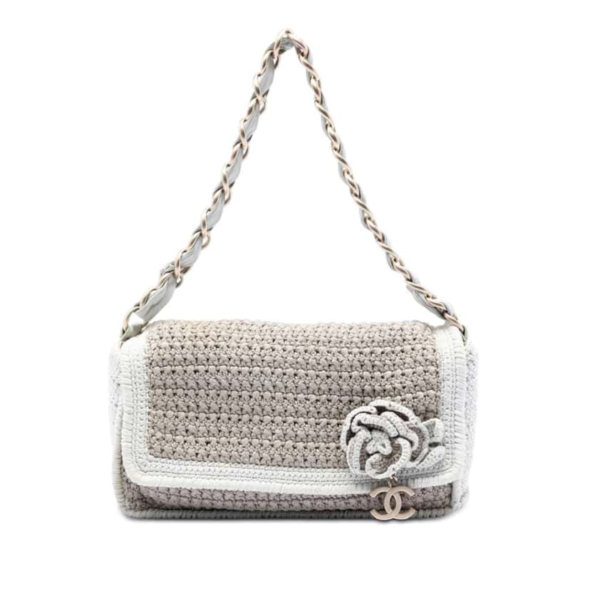 Chanel Crochet Camellia Flap Beige Cotton Good condition - Front View