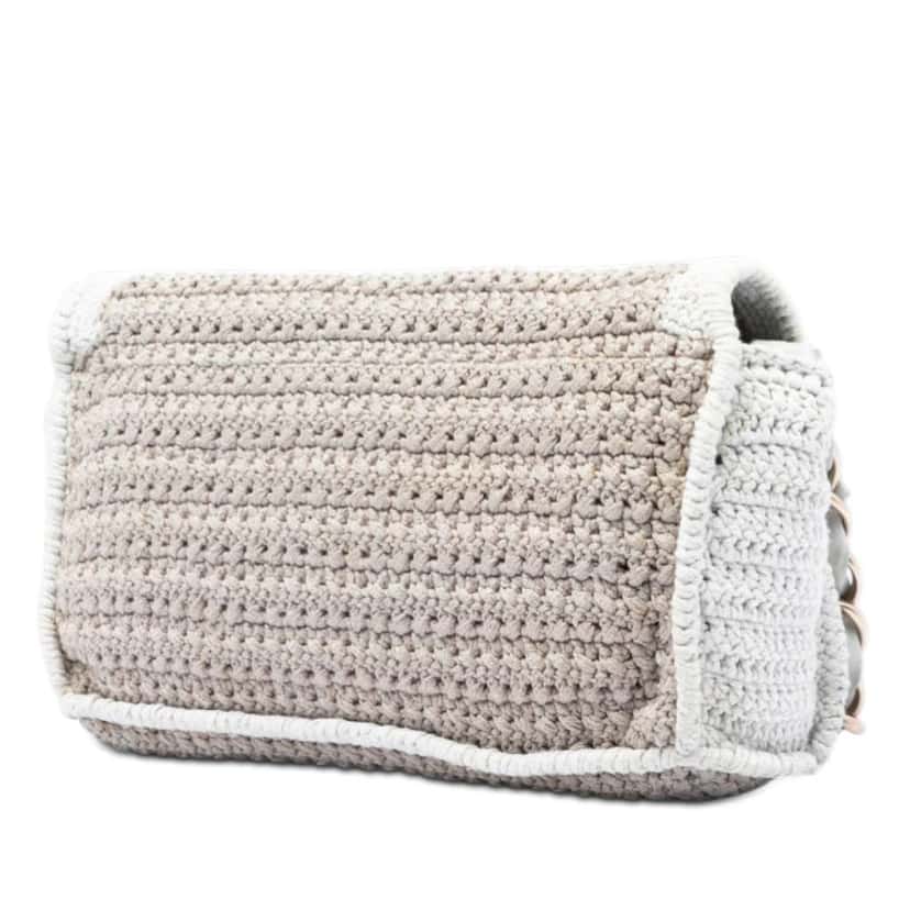 Chanel Crochet Camellia Flap Beige Cotton Good condition - Back View