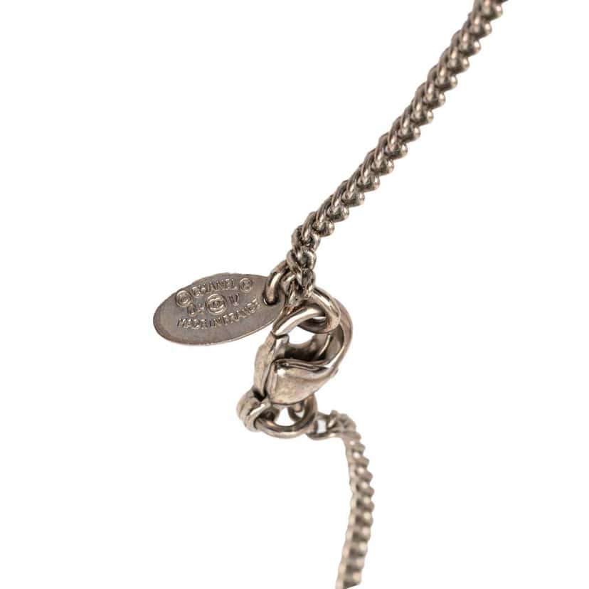 Chanel CC Silver Plated Rhinestones Pendant Necklace Silver Metal Very good condition - Inside View