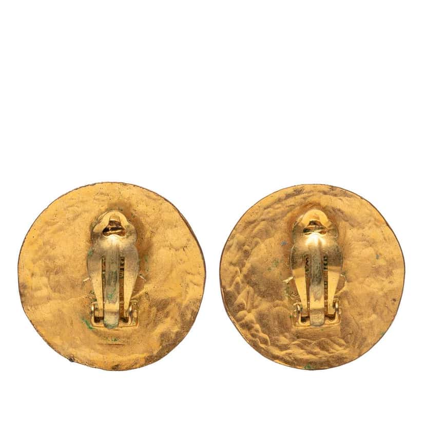 Chanel CC Gold Plated Round Clip On Earrings Gold Metal Very good condition - Back View