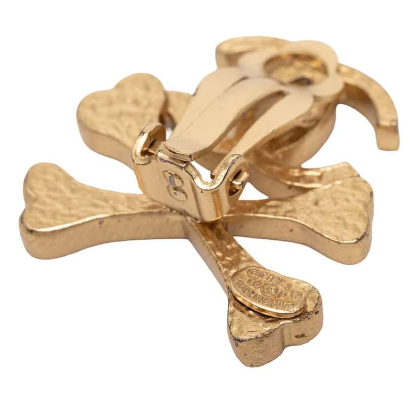 Chanel Gold Plated CC Lacquered Crossbones Clip On Earrings Gold Metal Very good condition - Inside View