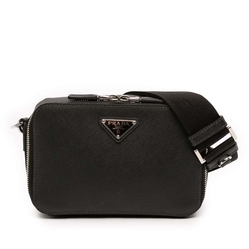 Prada Saffiano Brique Crossbody Black Leather Very good condition - Front View