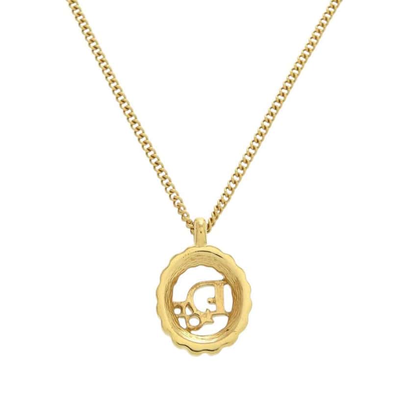 Dior Gold Plated Logo Rhinestones Pendant Necklace Gold Metal Very good condition - Inside View