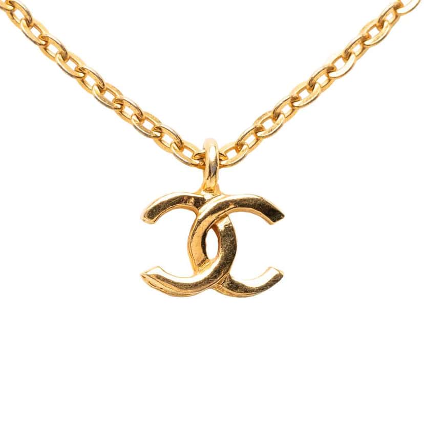 Chanel Gold Plated CC Pendant Necklace Gold Metal Very good condition - Back View