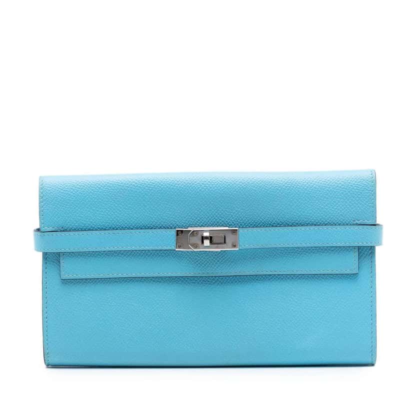 Hermès Epsom Kelly Longue Wallet Blue Leather Very good condition - Front View