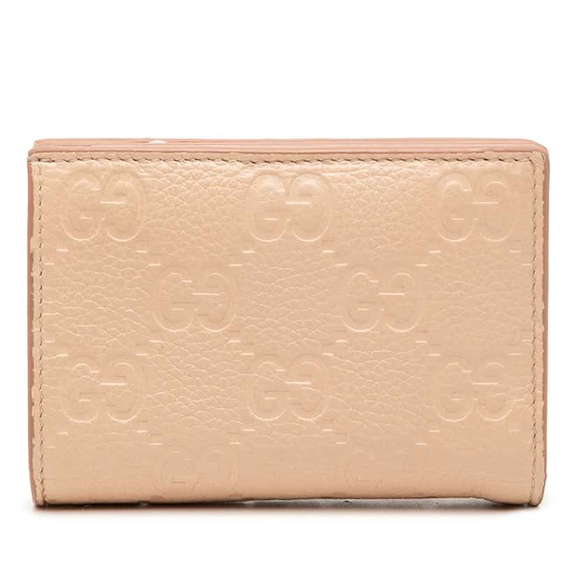 Gucci Small GG Emblem Leather Bifold Wallet Beige Leather Very good condition - Front View