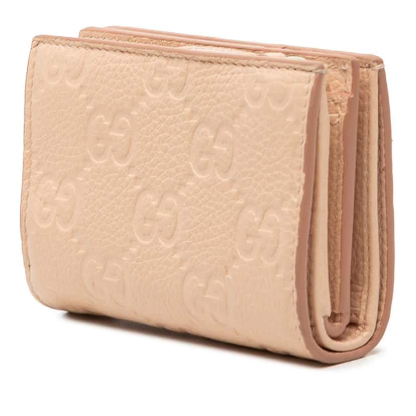 Gucci Small GG Emblem Leather Bifold Wallet Beige Leather Very good condition - Back View