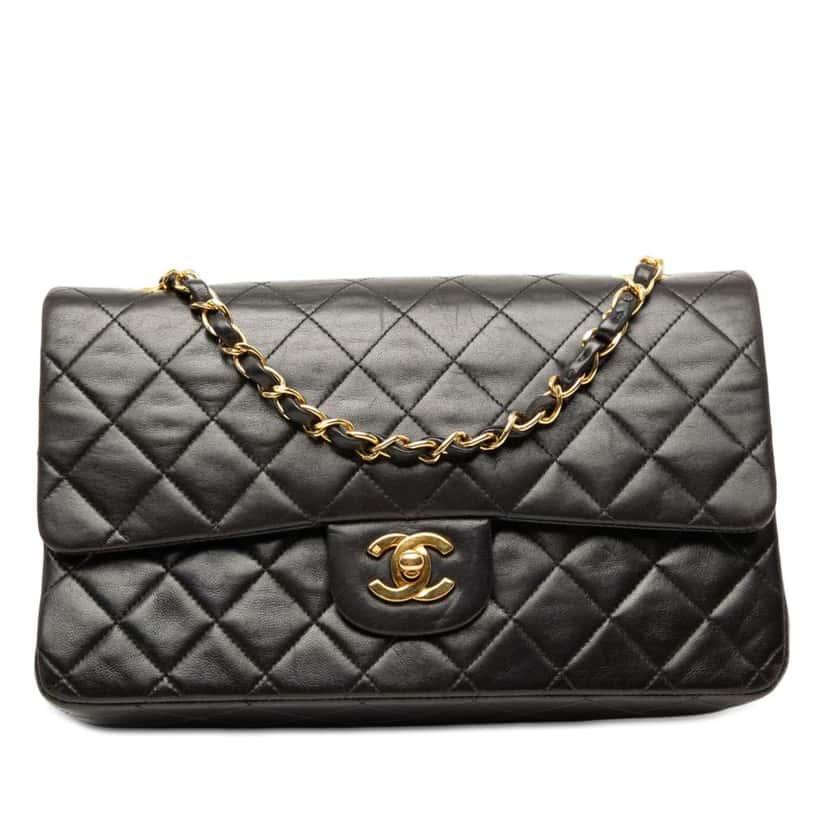 Chanel Medium Classic Lambskin Double Flap Black Leather Very good condition - Front View