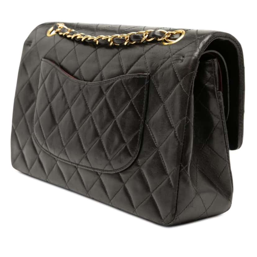 Chanel Medium Classic Lambskin Double Flap Black Leather Very good condition - Back View
