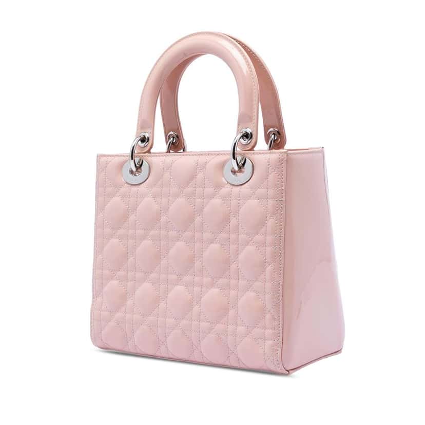 Dior Medium Patent Cannage Lady Dior Pink Leather Very good condition - Back View