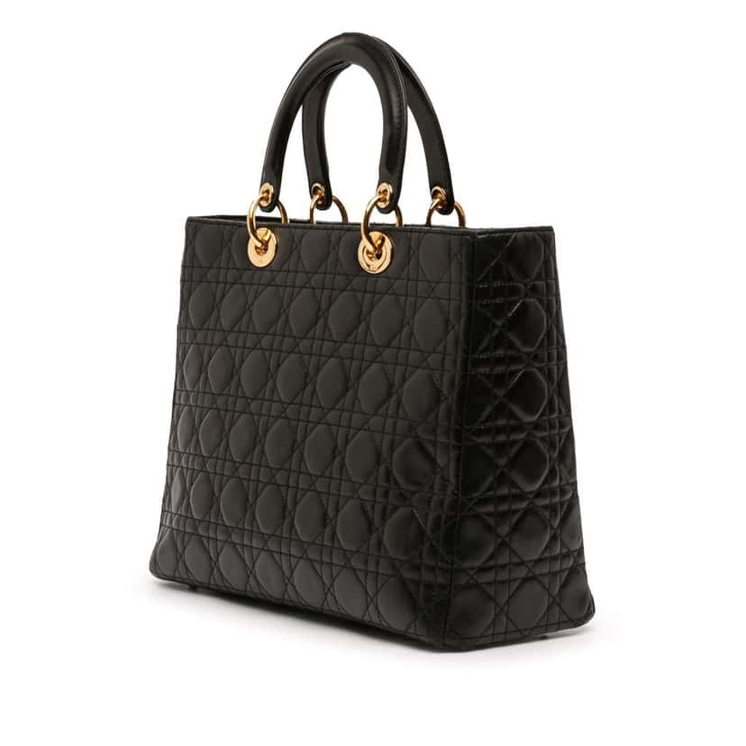 Dior Large Lambskin Cannage Lady Dior Black Leather Very good condition - Back View