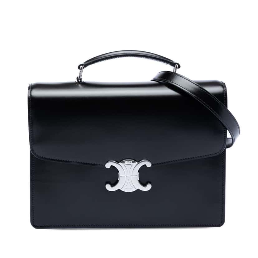 Celine Small Shiny Calfskin Triomphe Cartable Satchel Black Leather Very good condition - Front View
