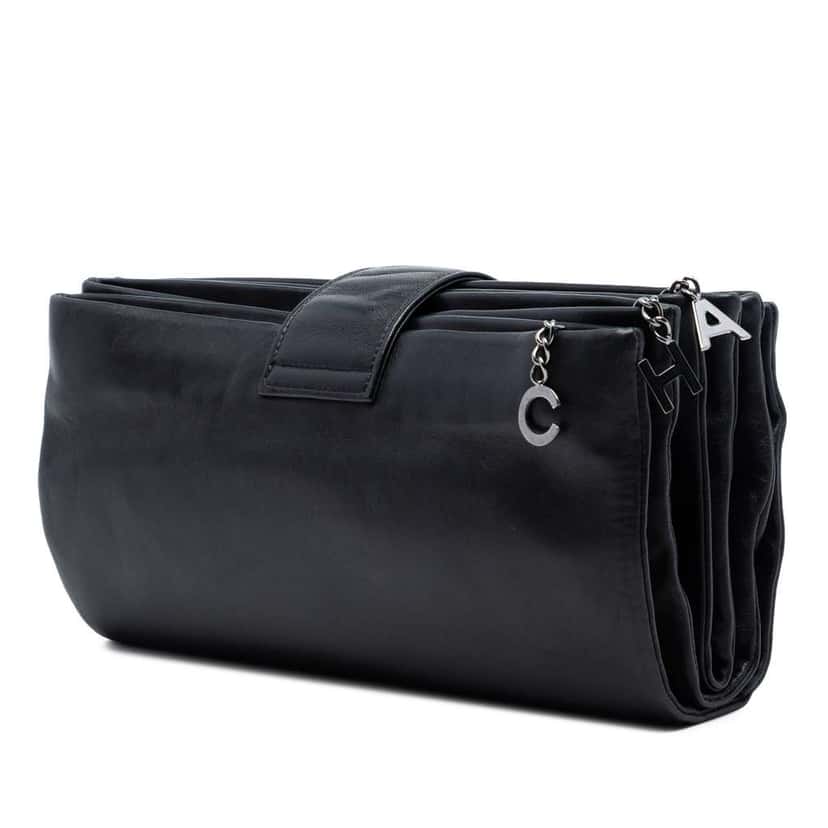 Chanel Lambskin Globe Emblem Clutch Black Leather Very good condition - Back View