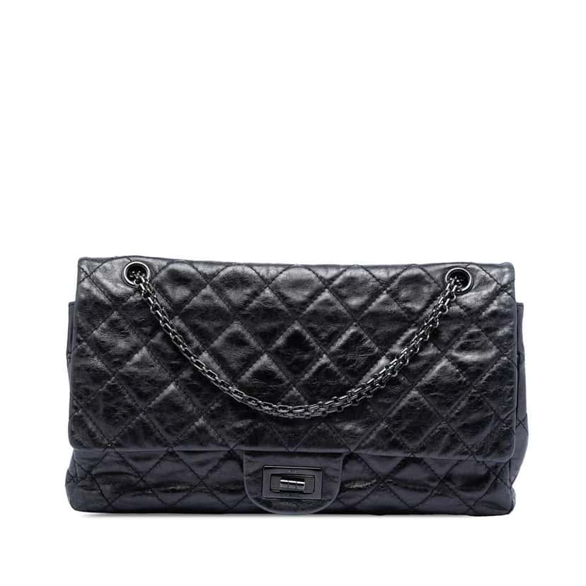 Chanel Quilted Aged Calfskin So Black Reissue 2.55 Double Flap 227 Black Leather Very good condition - Front View