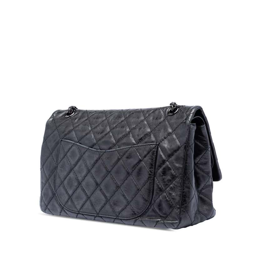 Chanel Quilted Aged Calfskin So Black Reissue 2.55 Double Flap 227 Black Leather Very good condition - Back View