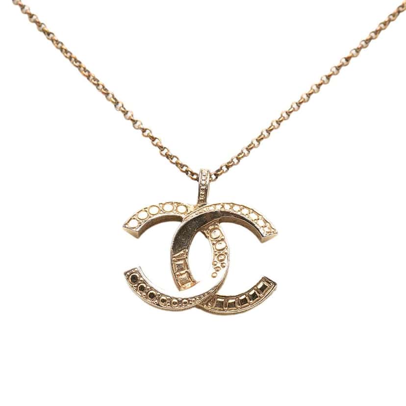 Chanel Gold Plated CC Crystal Pendant Necklace Gold Metal Very good condition - Inside View