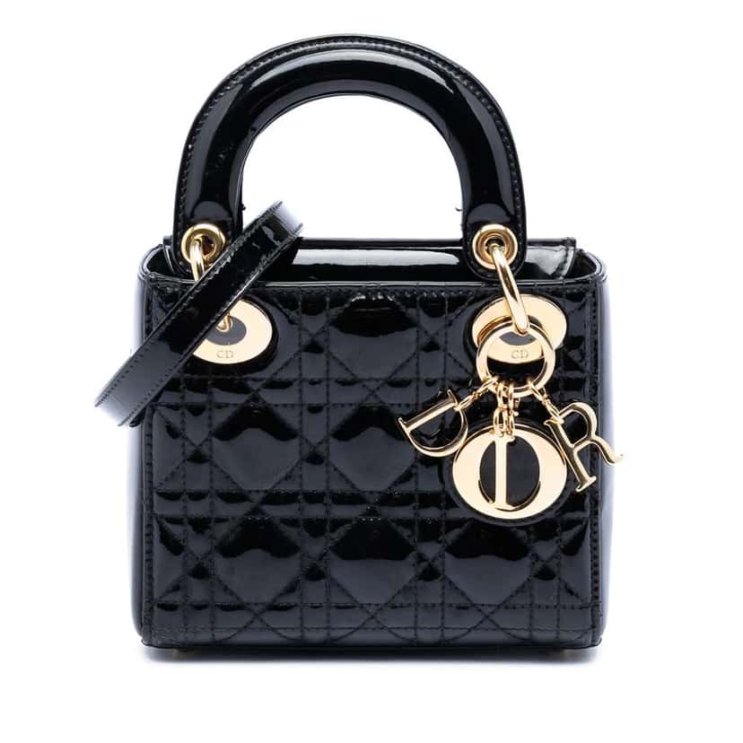 Dior Mini Patent Cannage Lady Dior Black Leather Very good condition - Front View