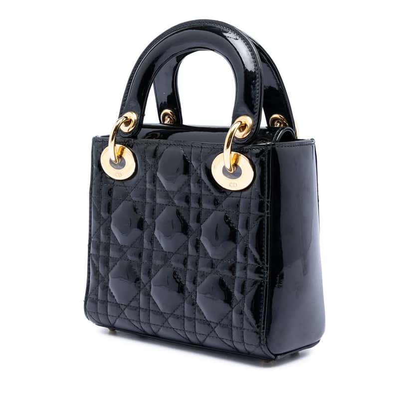 Dior Mini Patent Cannage Lady Dior Black Leather Very good condition - Back View